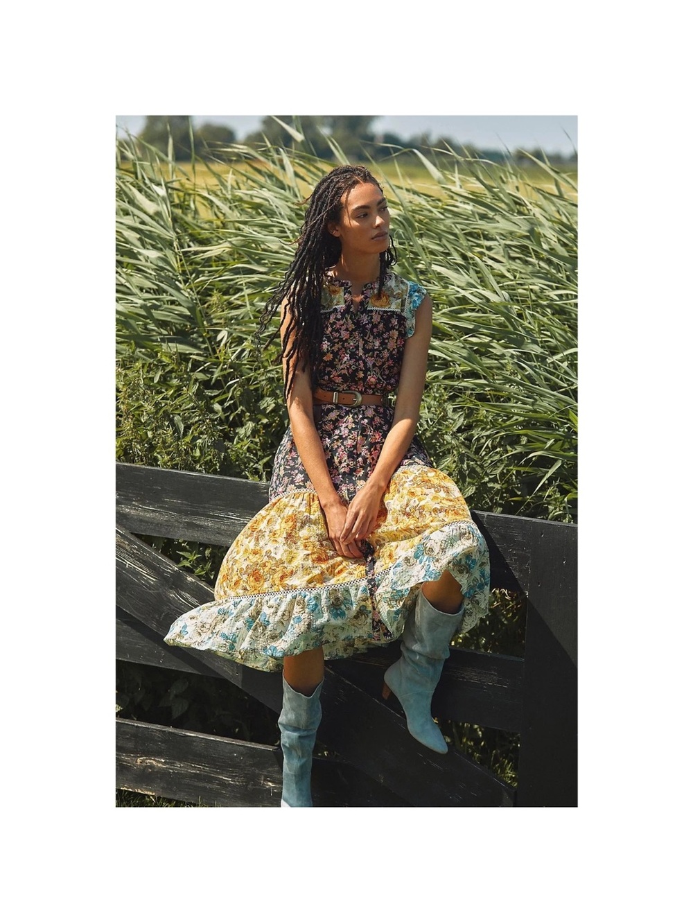 Anthropologie Floral Patchwork Maxi Dress Boho Cottage Core XS